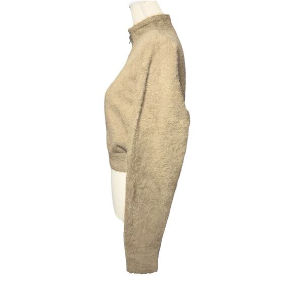 GYMSHARK X Whitney Simmons Small Beige Brown Zip Eyelash Knit Cropped Jacket Fur - Picture 2 of 11